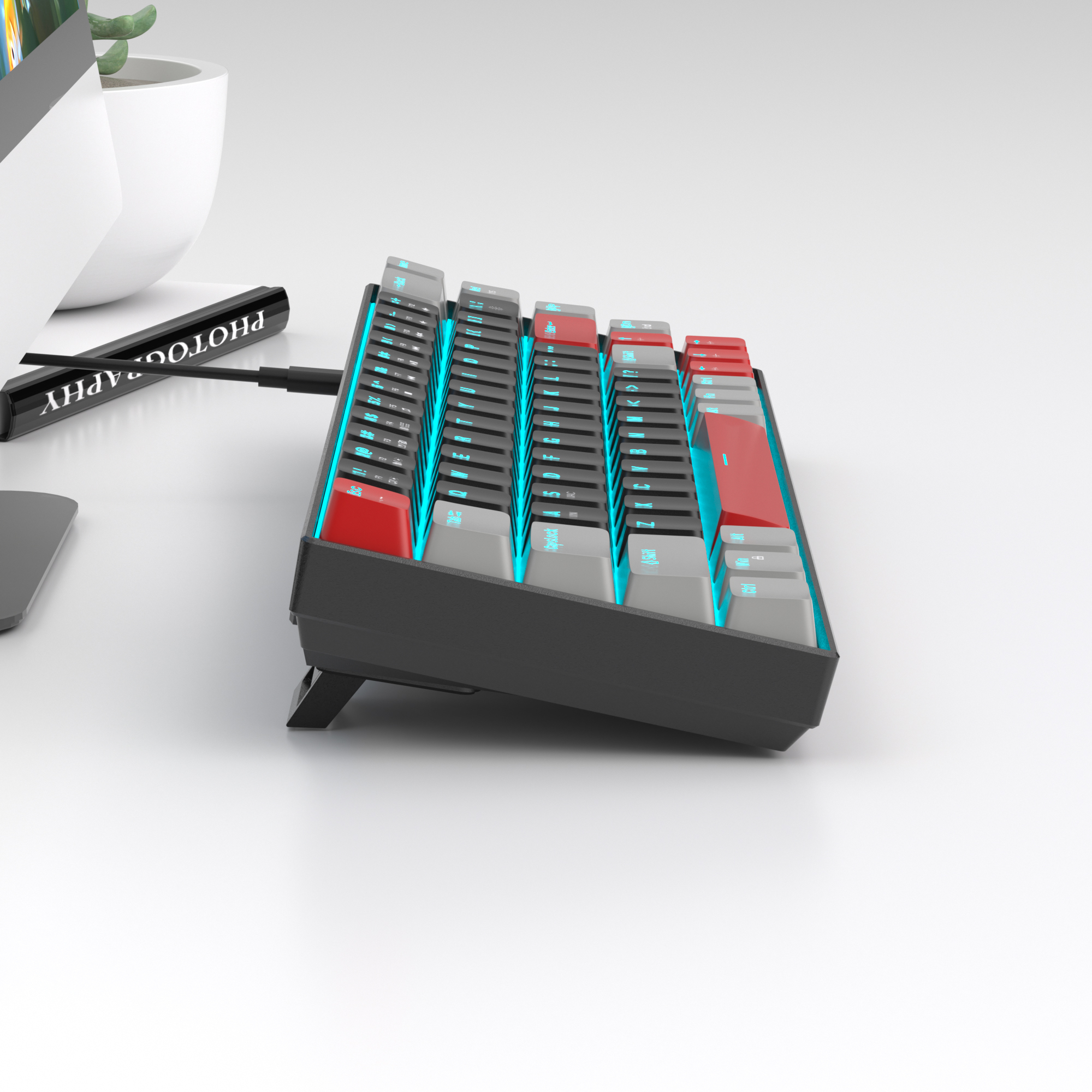 MageGee MK-BOX 68 Tuş Kablolu Mekanik Red Switch Türkçe Q Gri-Siyah Gaming Klavye