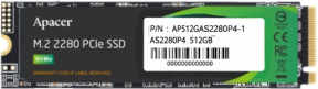 Apacer AS2280P4 512GB 2100/1500MB/s NVMe PCIe Gen3x4 M.2 SSD Disk (AP512GAS2280P4-1)