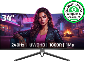 GamePower Mira Q34 34″ 240Hz 1Ms GTG 1000R UWQHD Gaming Monitör (Ölü Pikselde Anında Değişim)