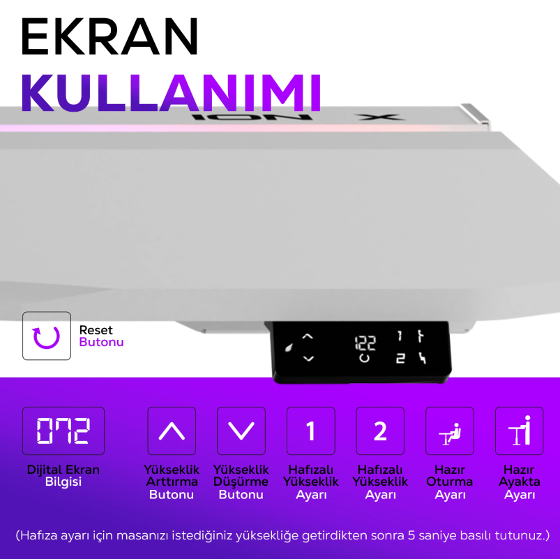 Hawk ION X Çift Motorlu Yükseklik Ayarlı RGB 160x80 Beyaz Renk Çalışma ve Oyuncu Masası