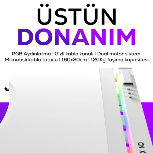 Hawk ION X Çift Motorlu Yükseklik Ayarlı RGB 160x80 Beyaz Renk Çalışma ve Oyuncu Masası