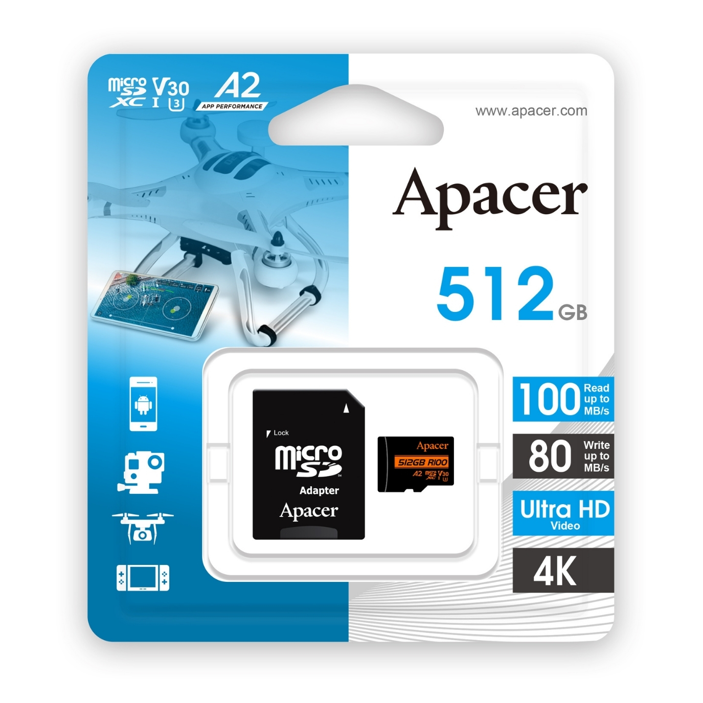 Apacer 512GB R100 MicroSD Hafıza Kartı (AP512GMCSX10U8-R)