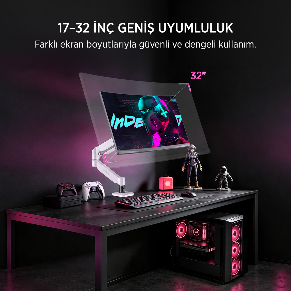 James Donkey Mr20 17’’-32’’ Amortisörlü Tekli Monitör Standı Beyaz