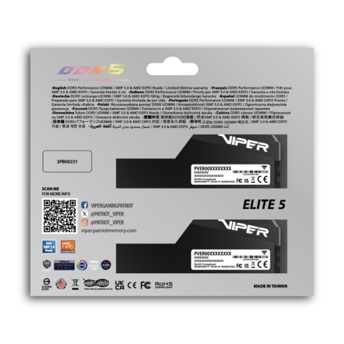 Patriot Viper Elite 5 Ultra RGB 64GB (2x32) DDR5 6400MHz CL36 Gaming Ram (VEUR564G6436K)