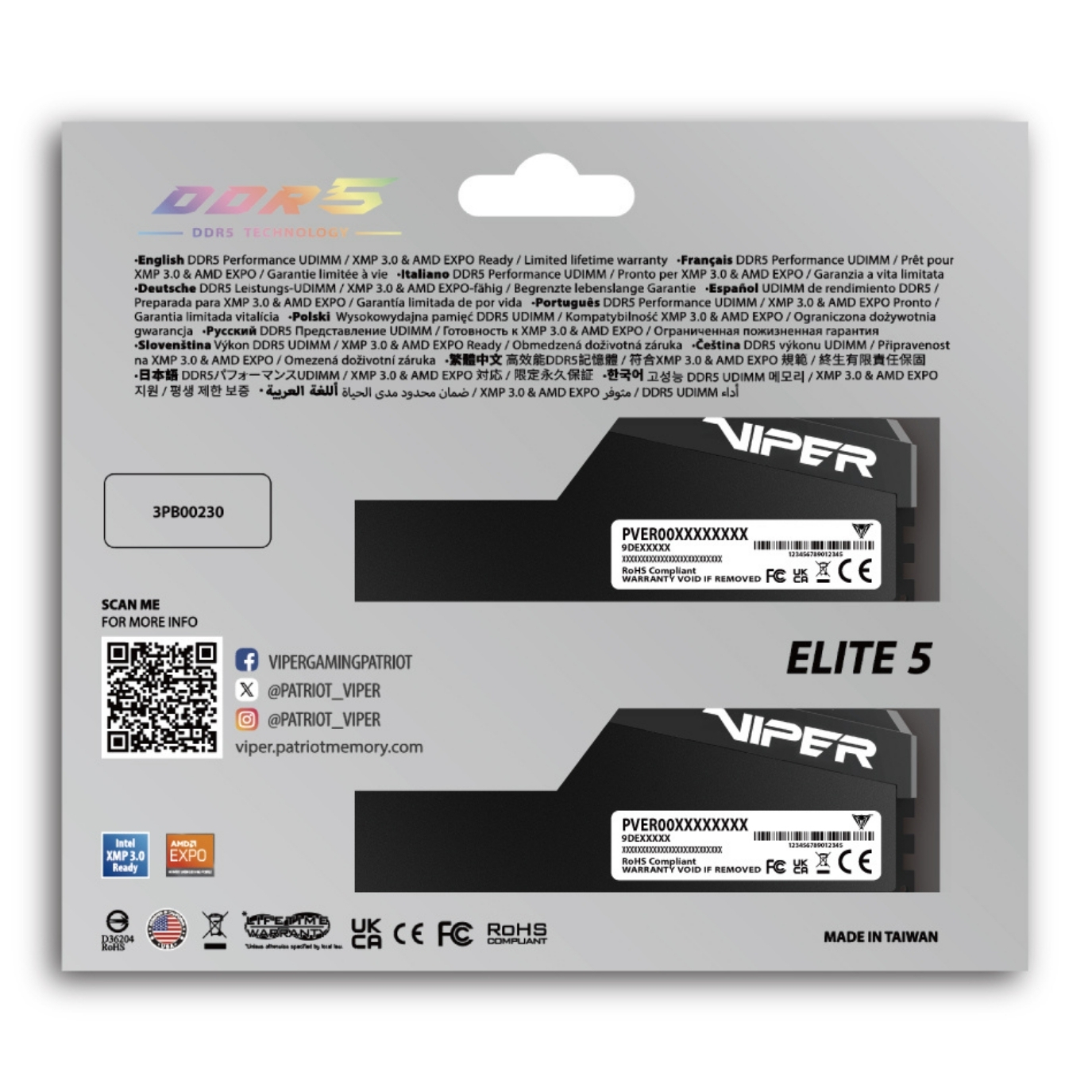 Patriot Viper Elite 5 Ultra 96GB (2x48) DDR5 6400MHz CL32 Gaming Ram (VEU596G6432K)