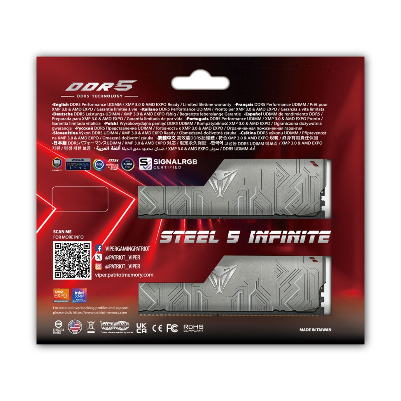 Patriot Viper Steel 5 Infinite RGB 64GB (2x32) DDR5 6400MHz CL36 Ram (VIR564G64C36K)