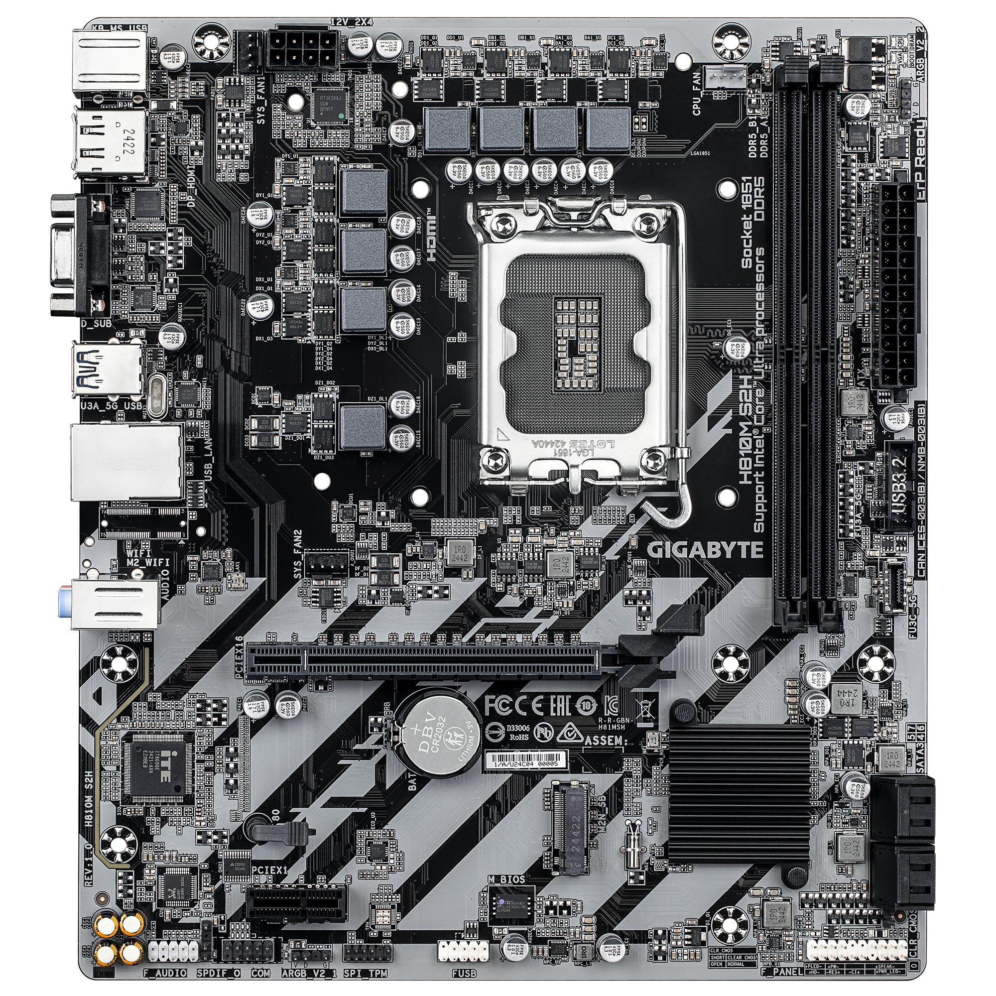 GIGABYTE H810M S2H Intel Core Ultra LGA 1851 Soket 6400MT/s Micro ATX Anakart