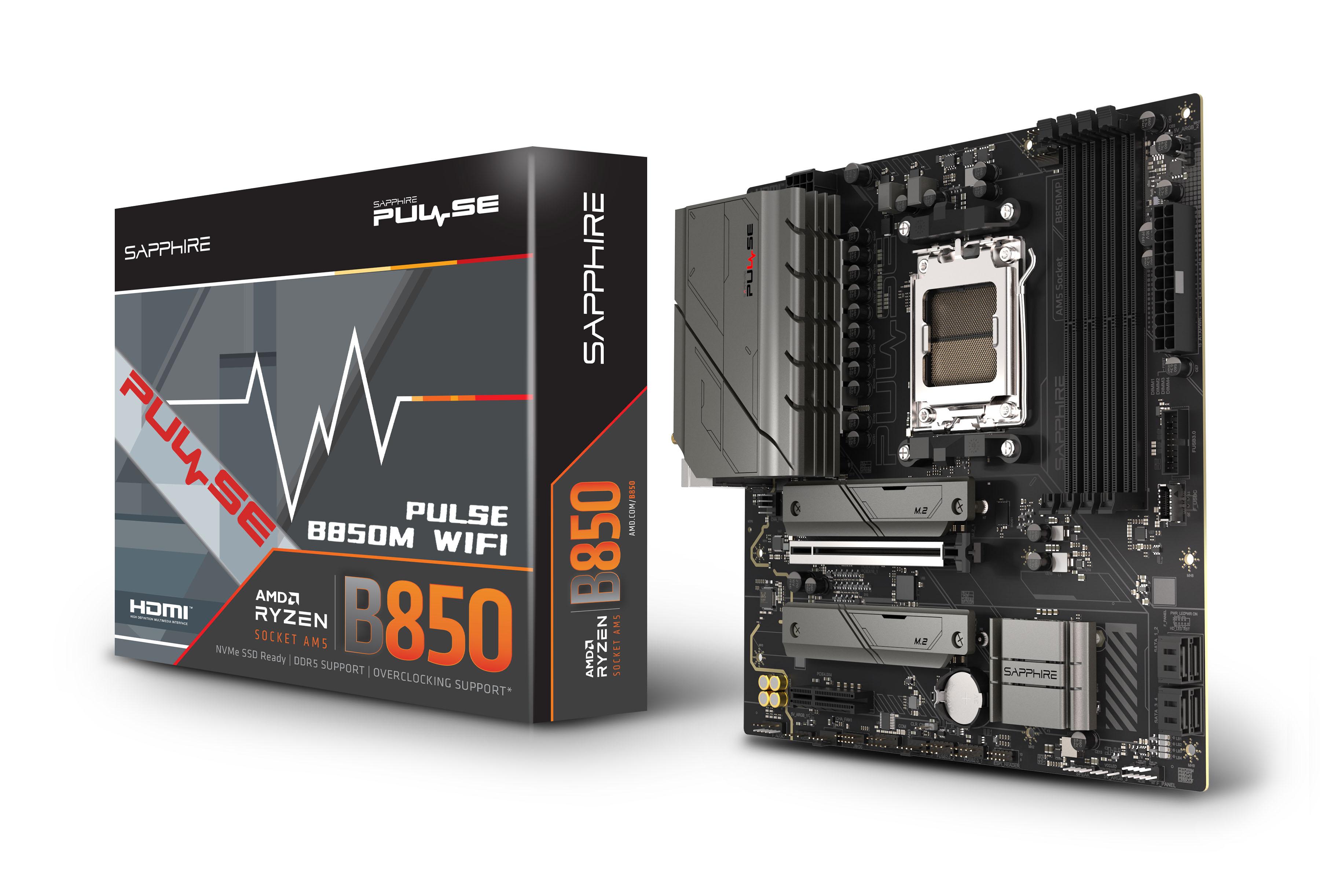 SAPPHIRE PULSE B850M WiFi6 52123-04-40G AM5 DDR5 7600+MHz (OC) mATX Gaming (Oyuncu) Anakart