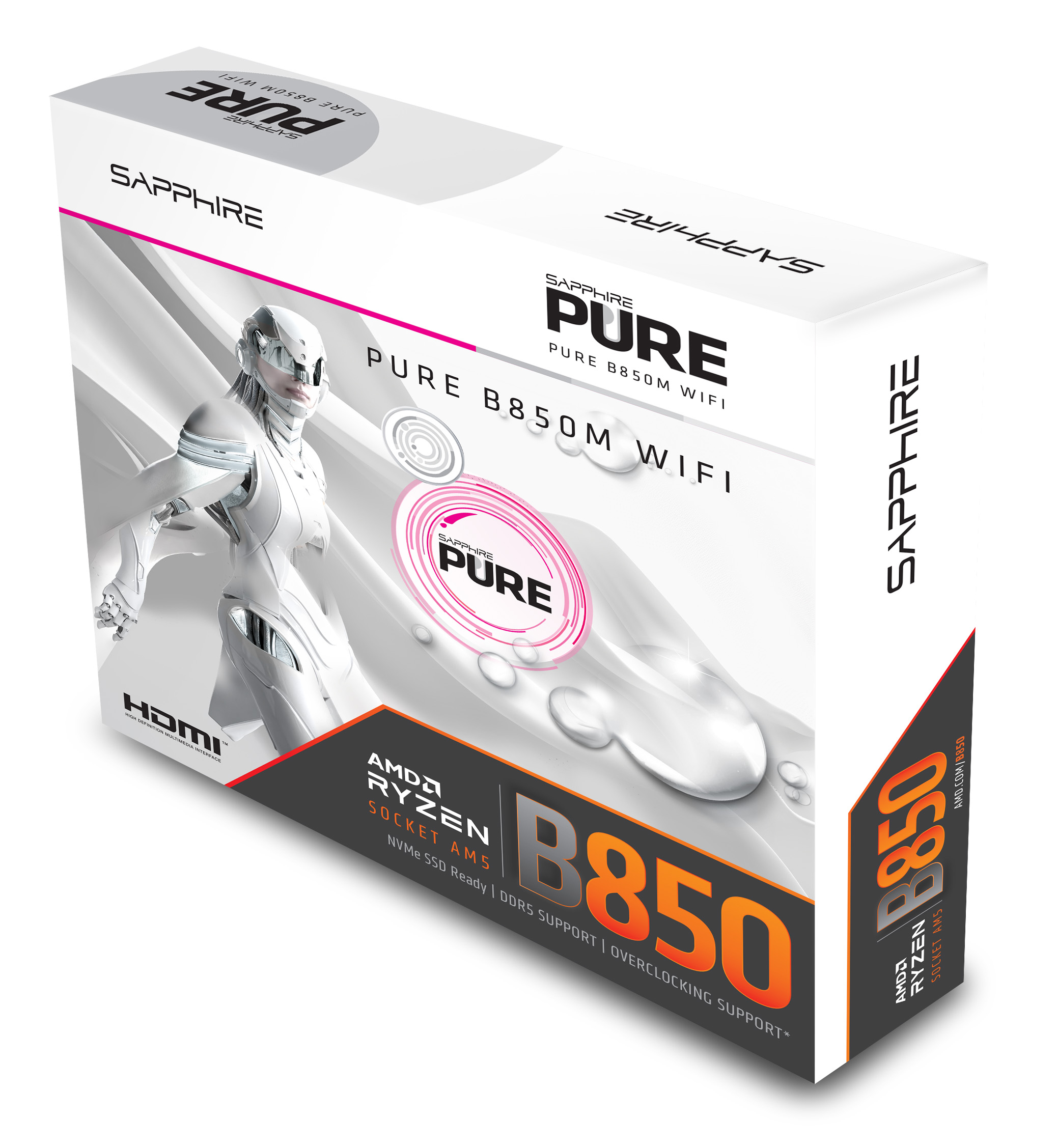 SAPPHIRE PURE B850M WiFi6 52123-02-40G AM5 DDR5 8000+MHz (OC) mATX Beyaz Gaming (Oyuncu) Anakart