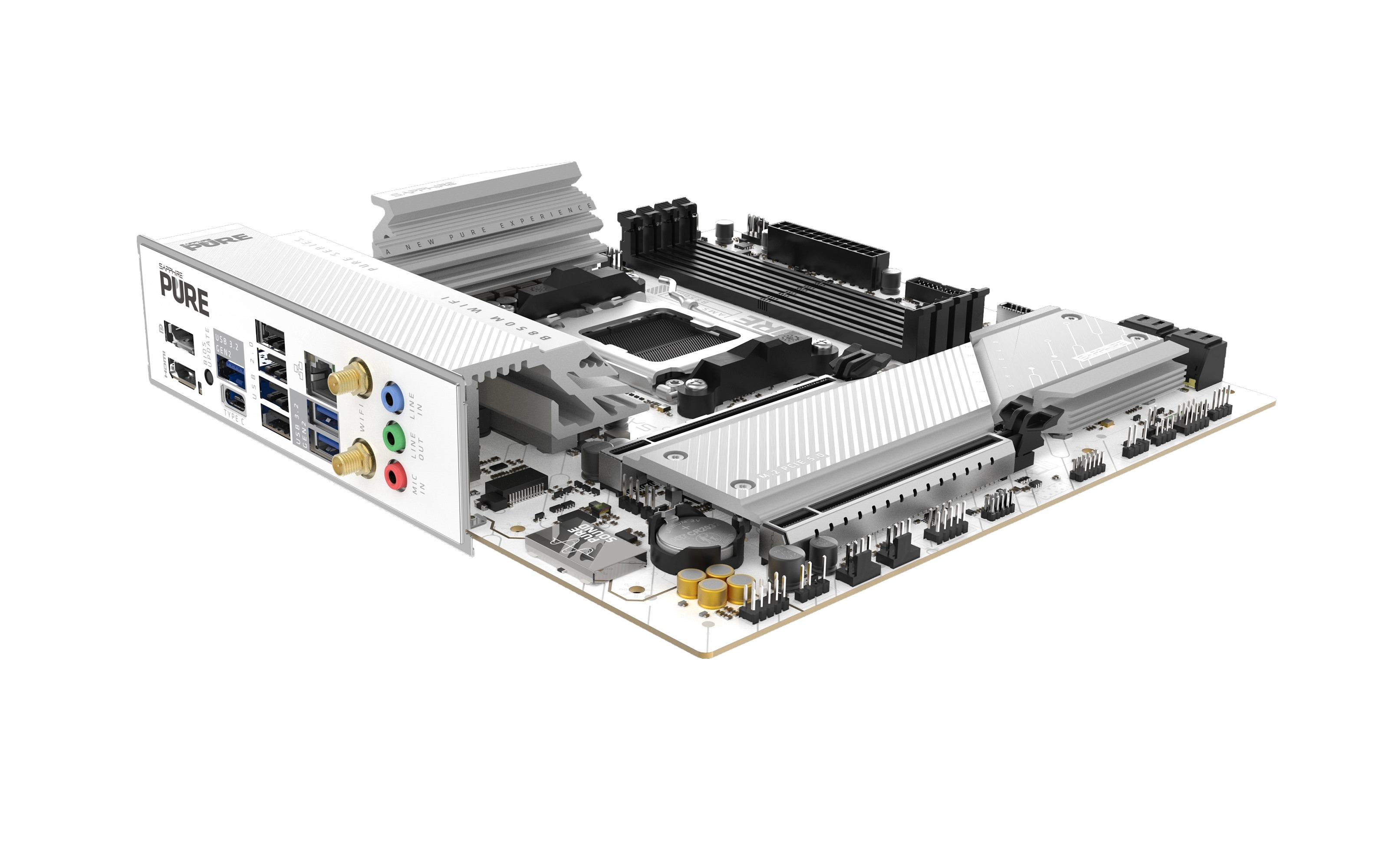 SAPPHIRE PURE B850M WiFi6 52123-02-40G AM5 DDR5 8000+MHz (OC) mATX Beyaz Gaming (Oyuncu) Anakart