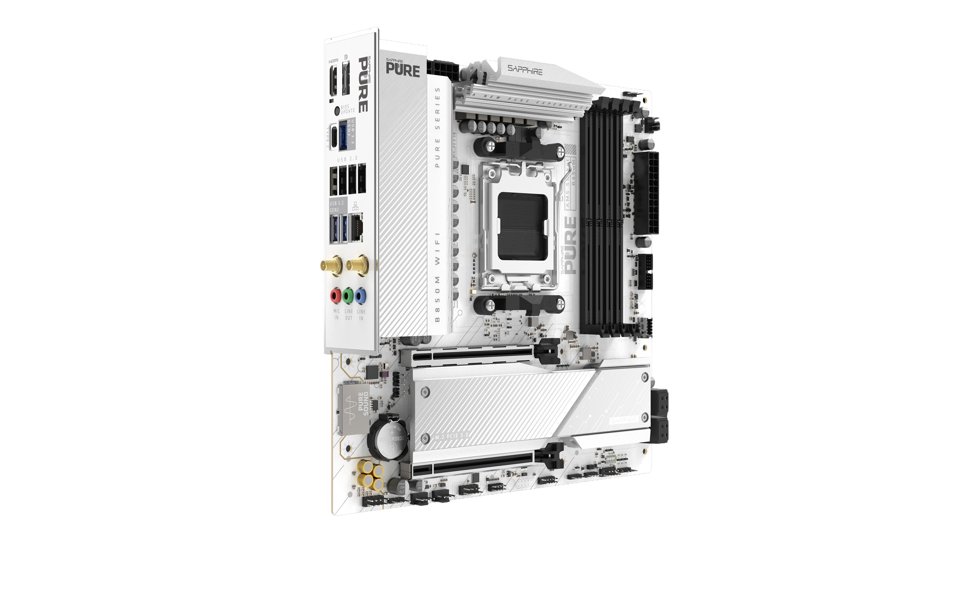 SAPPHIRE PURE B850M WiFi6 52123-02-40G AM5 DDR5 8000+MHz (OC) mATX Beyaz Gaming (Oyuncu) Anakart